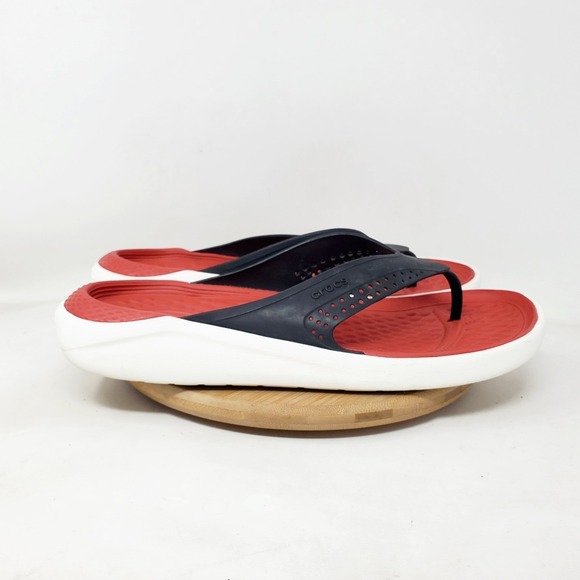 Crocs LiteRide Flip Flop Mens 10 Black Red Lightweight Sandals Shoes - Picture 2 of 13